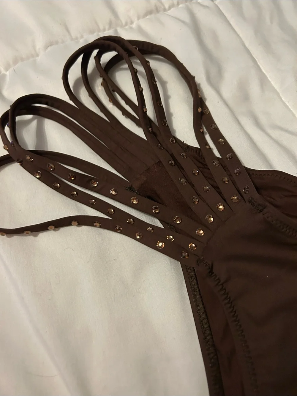 Skims strappy rhinestones bikini bottom coco color xl hard to find